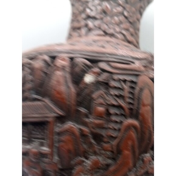 Chinese Cinnabar Vase Carved Super Rare Piece Antique 8 1/2" Tall - Picture 11 of 16